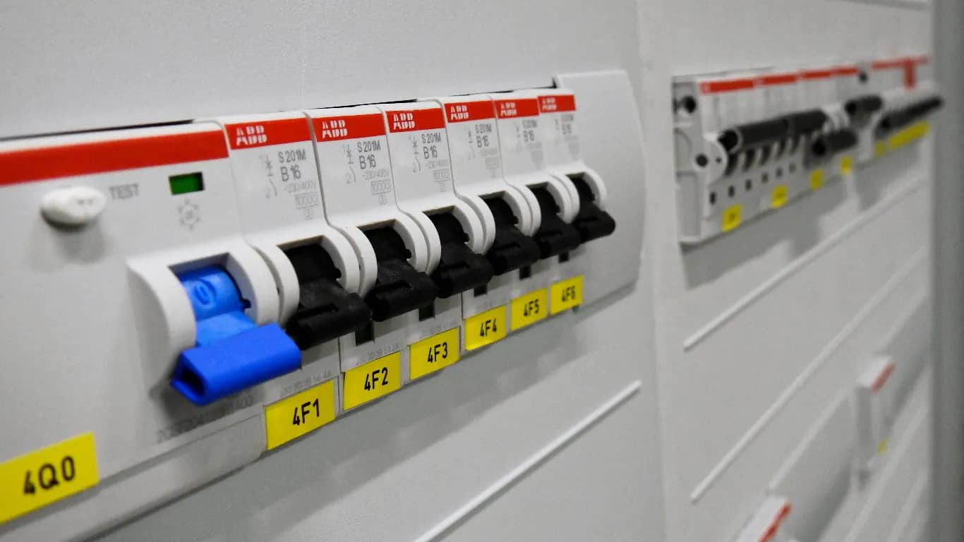 Técnico electricista trabajando en un tablero eléctrico